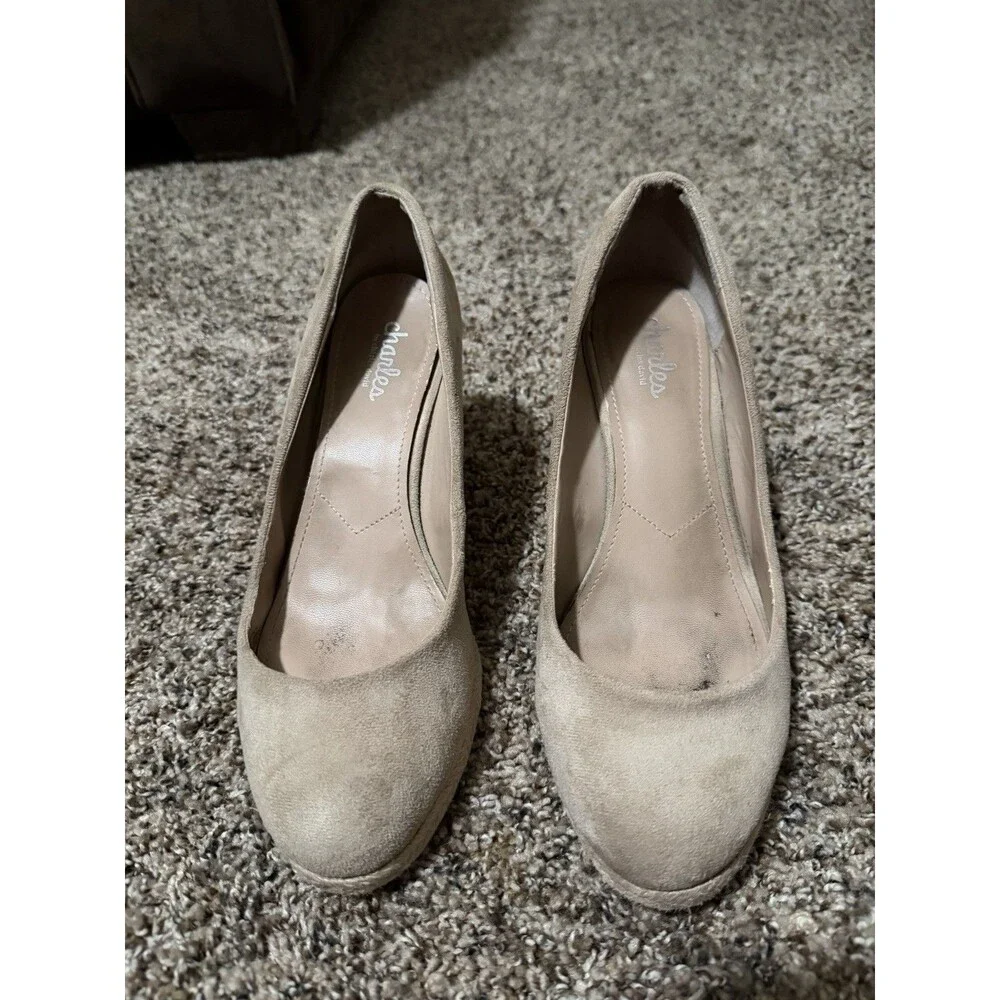 Charles by Charles David Tan Espadrille Wedge Pumps Faux Suede Women’s 8M